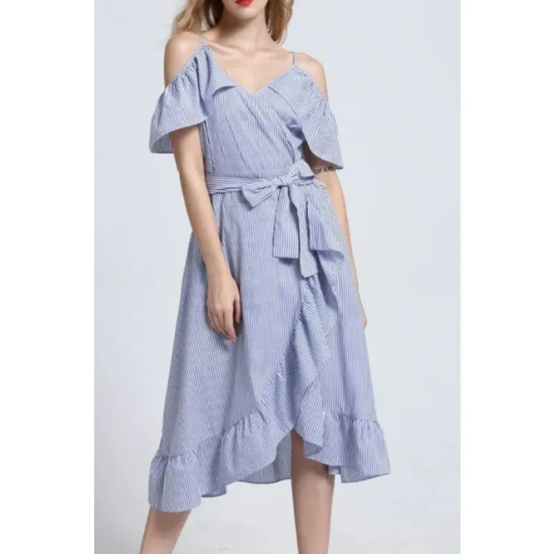 Jill Stuart Blue Striped Midi Dress - Image 3