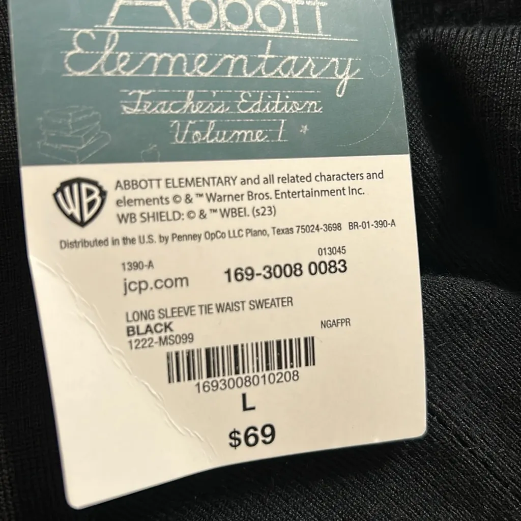 NEW ABBOTT ELEMENTARY BLACK LONG SLEEVE WAIST TIE SWEATER Dress L $69 Size L - Image 4