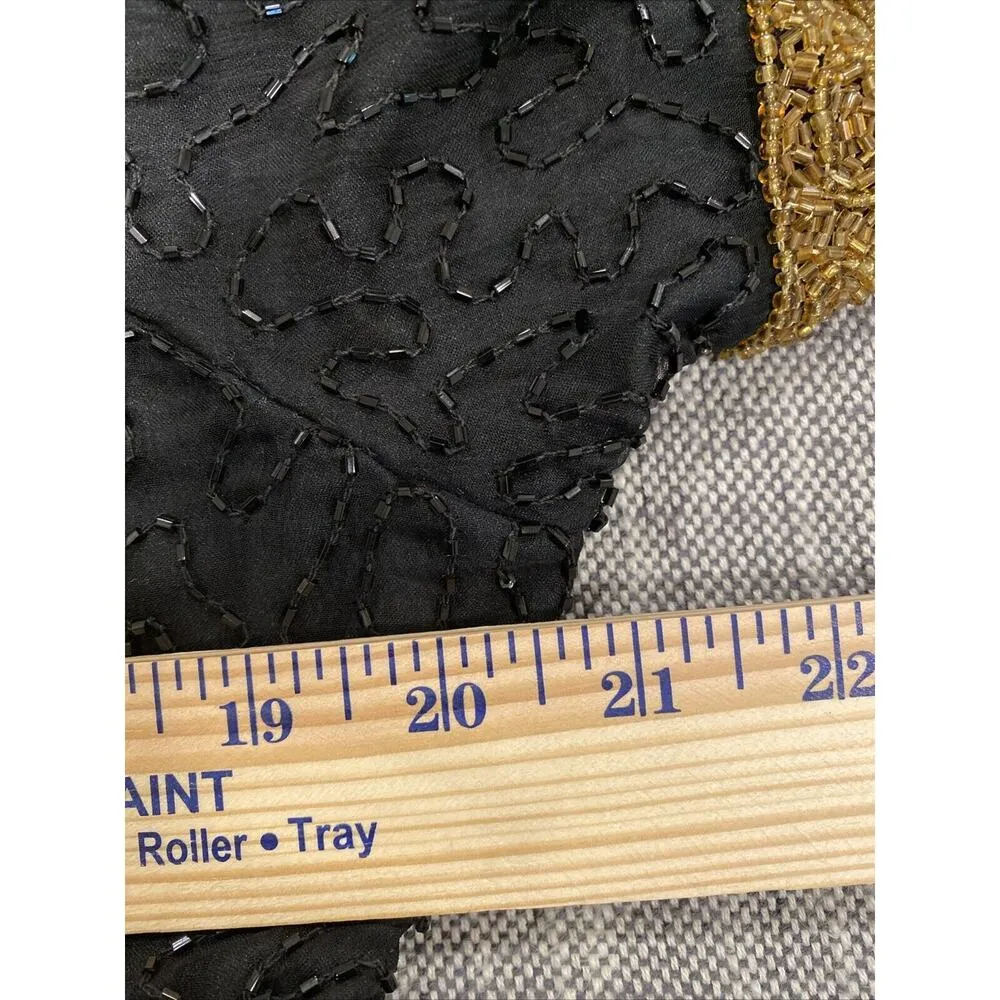 Laurence Kazar Vintage 100% Silk Lurex Fully Beaded Blouse Size Large Black Gold - Image 7