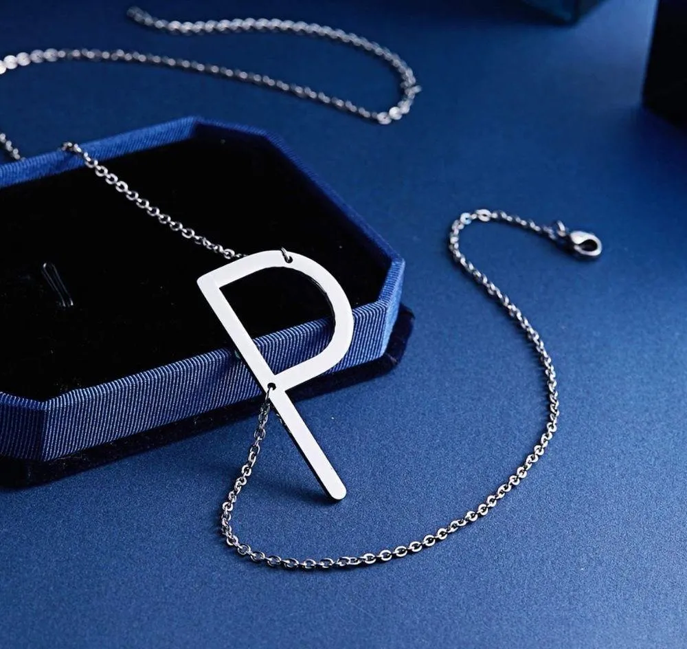 Silver Initial Stainless Steel Pendant Necklace - Image 2