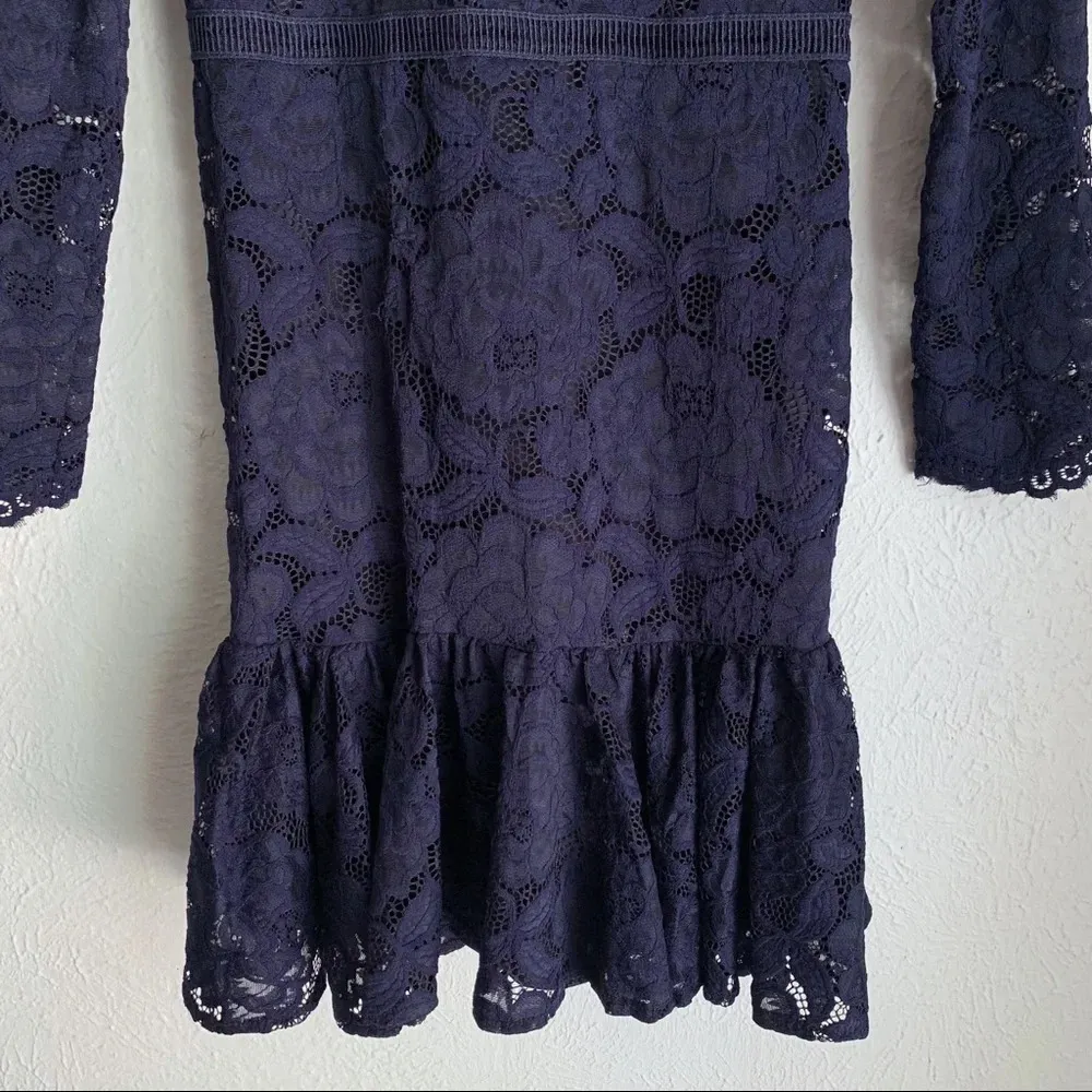 Bardot Rubi Long Sleeve Lace Ruffle Hem Dress in Navy Sz XS/4 - Image 3