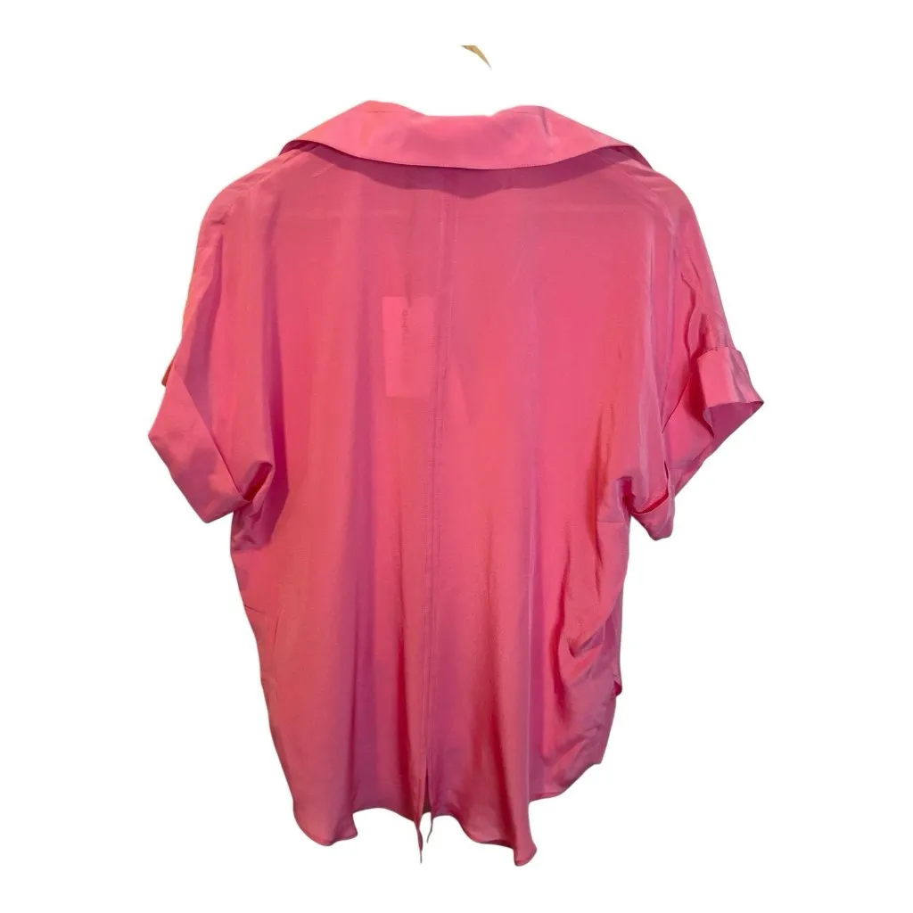 Inclan Studio Stevie Pink Top L Relaxed Fit High Low Hem Collared Silk Crepe Size L - Image 3