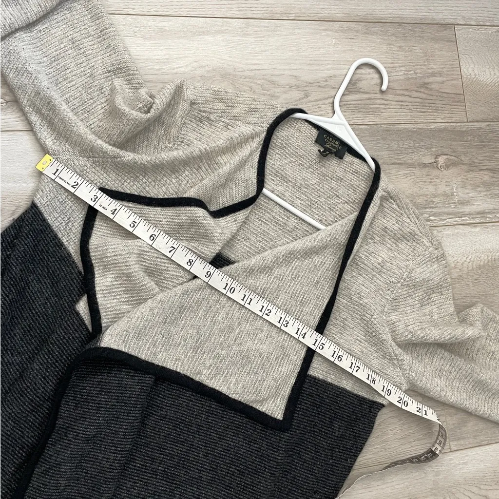 Cashmere Colorblock Cardigan collared open long womens Beige Gray (medium) - Image 3