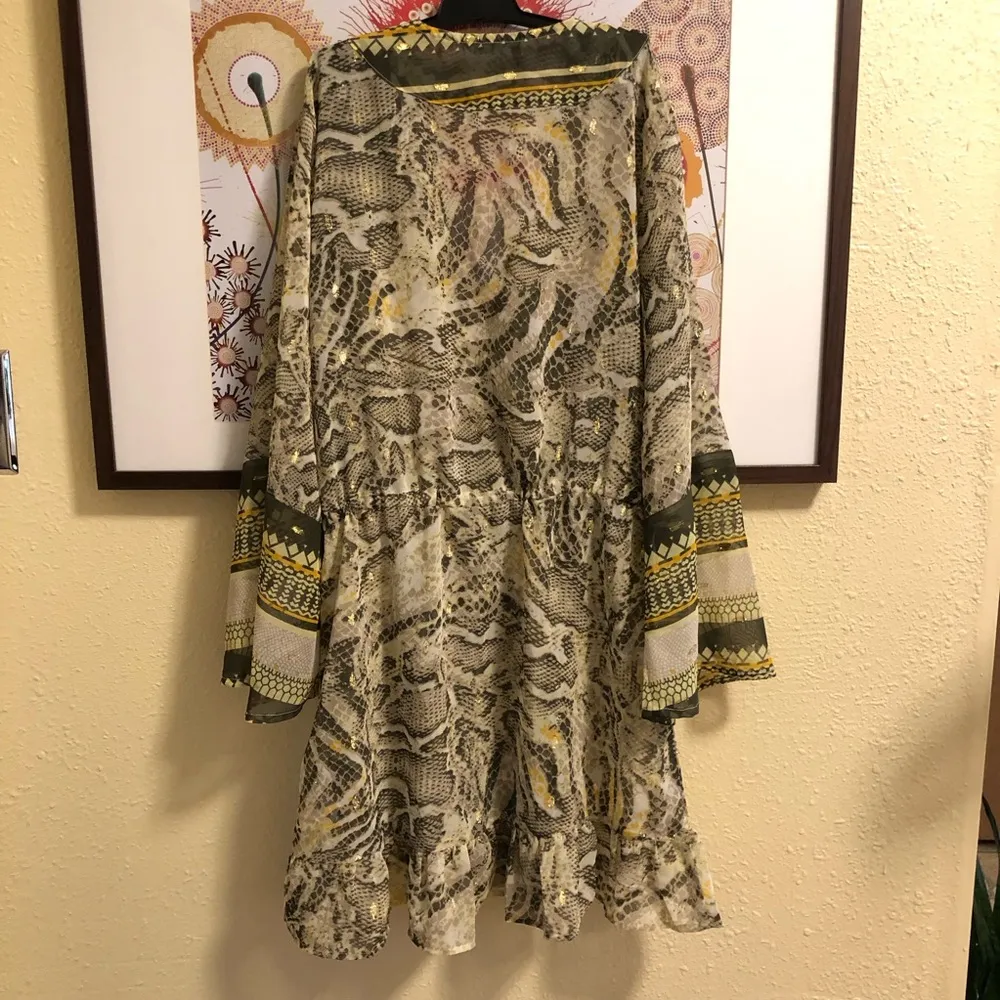 BLUE ISLAND Boho Dress/Beach Cover with Gold accents and beaded tassels S - Image 7