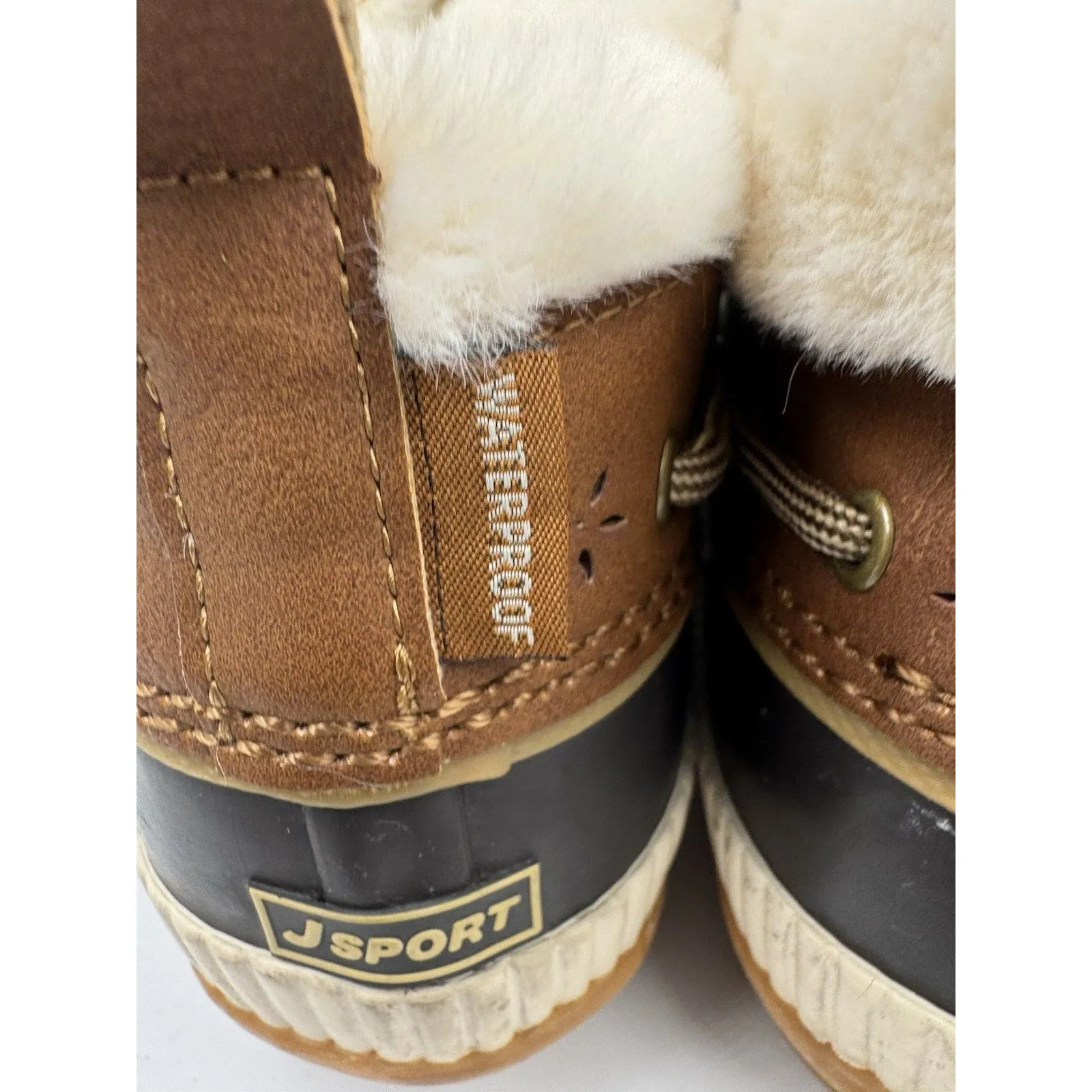 JSport Women's Mary Faux Fur Trimmed Slip On Duck Boots Size 7 M Waterproof Brown - Image 6