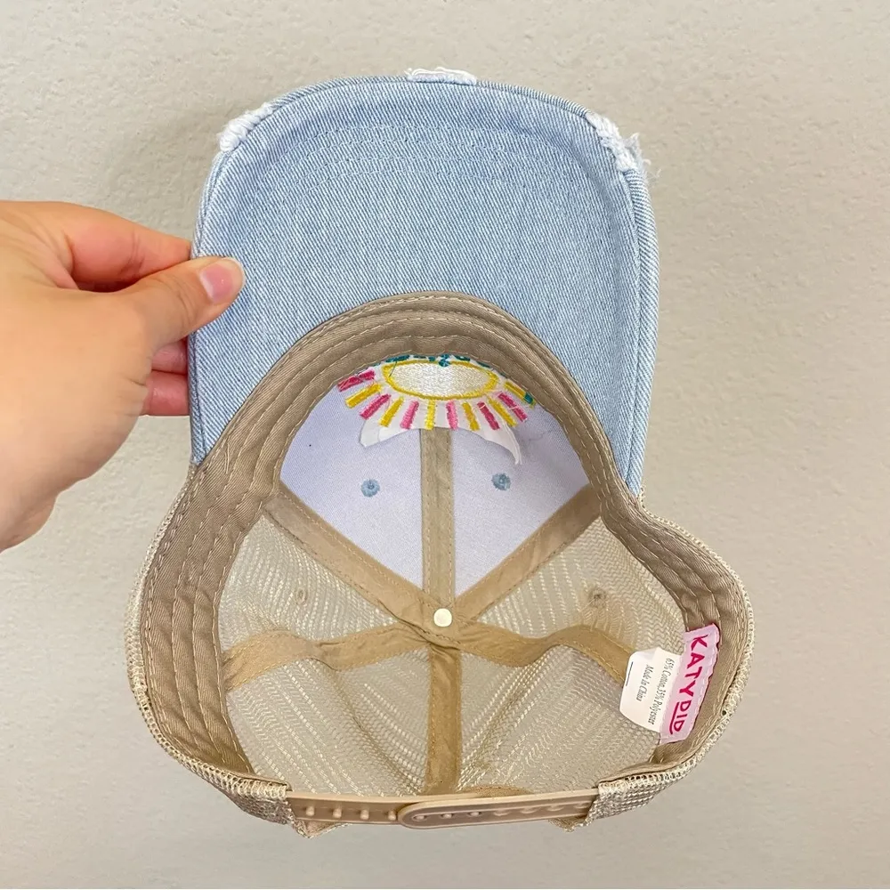 Katydid Sunkissed Embroidered Denim Trucker‎ Hat NWT Blue - Image 7