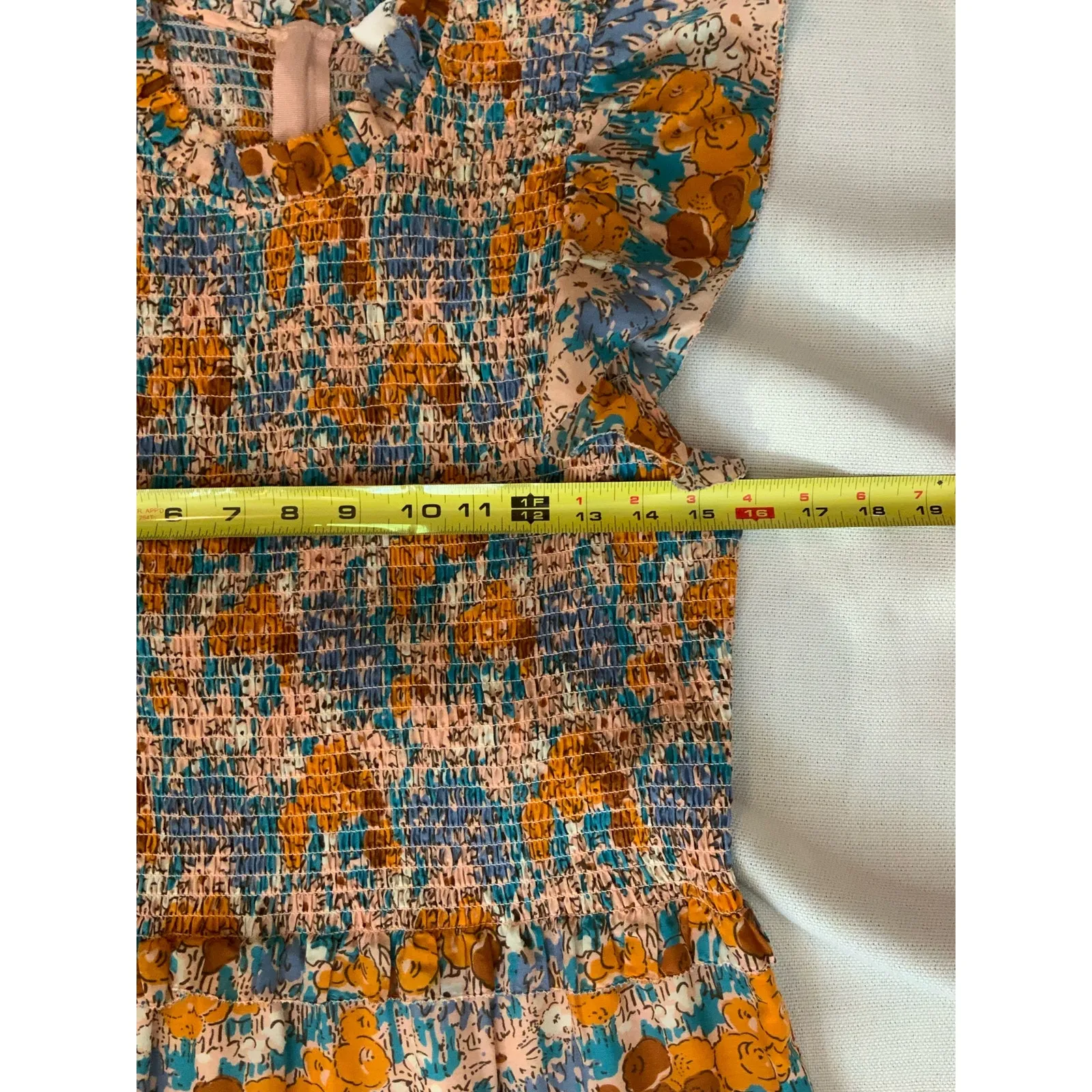 Sea Biarritz Floral‎ Smocked Ruffle Cap Sleeve Tiered Midi Dress size 6 - Image 7