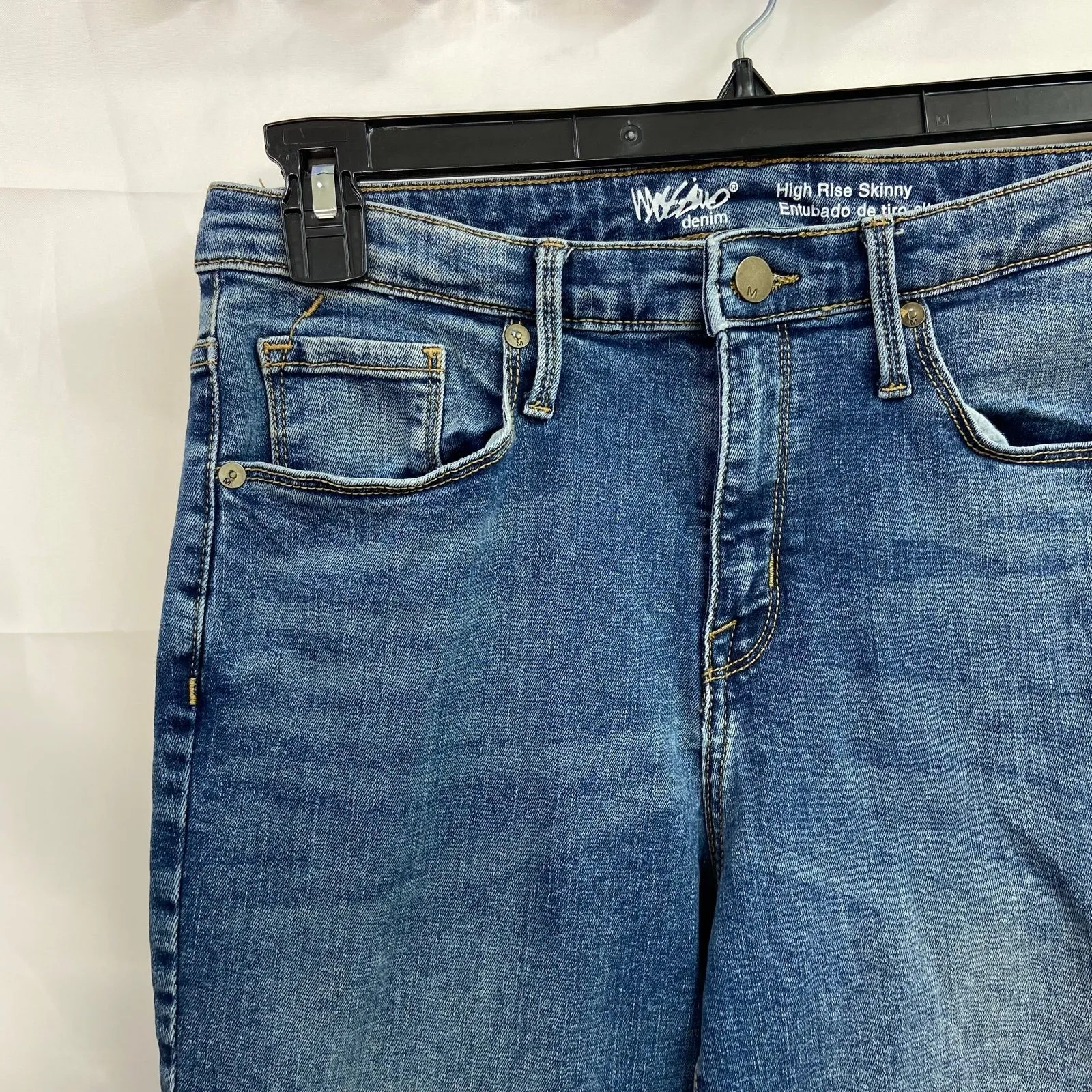 Mossimo women's blue medium wash power‎ stretch high rise skinny denim jeans 12 - Image 2