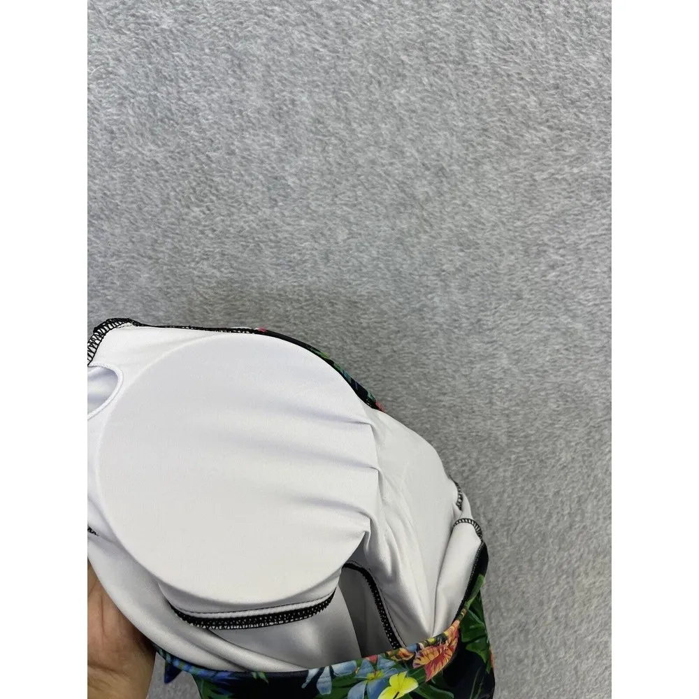 Unbranded Women's One Piece Swimsuit Halter Ruched Front Black Tropical - Image 3