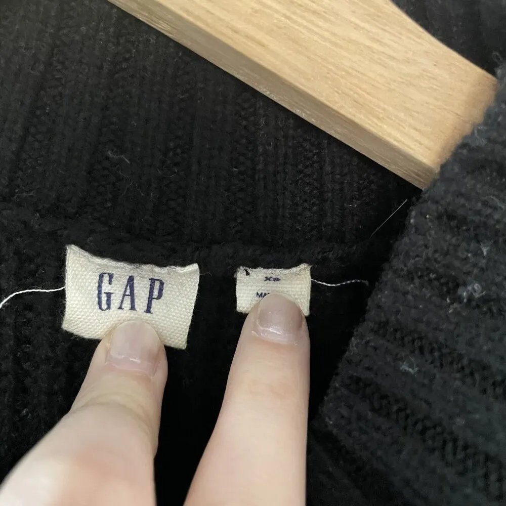 GAP black turtleneck sweater cutoff knit style women's size XS puffed sleeves - Image 4