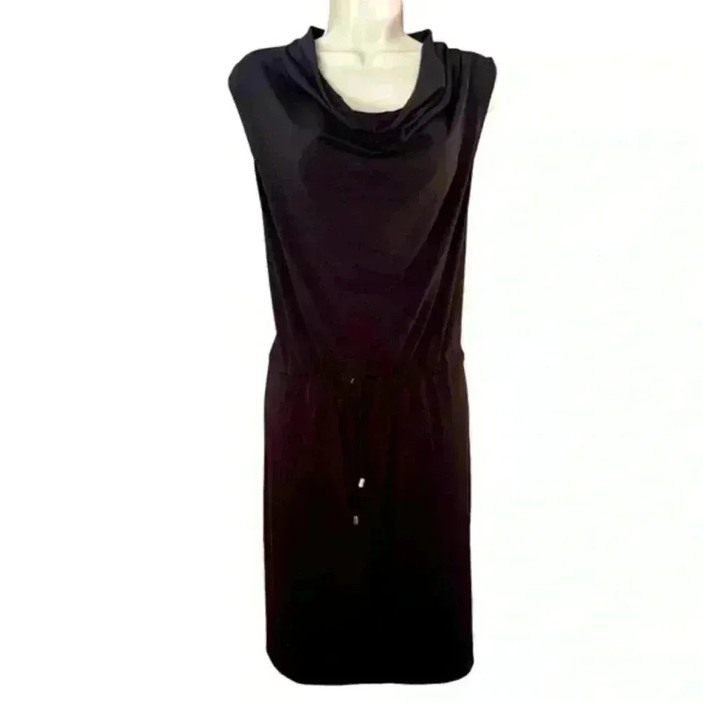 Harve Benard Black Cowl Neck Dress with Cinch Tie Waist Medium - Image 2