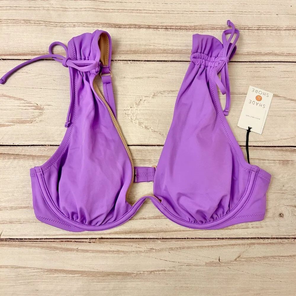Shade & Shore Tunneled Shoulder Tie Purple Bikini Swim Top Size 36B NWT - Image 3