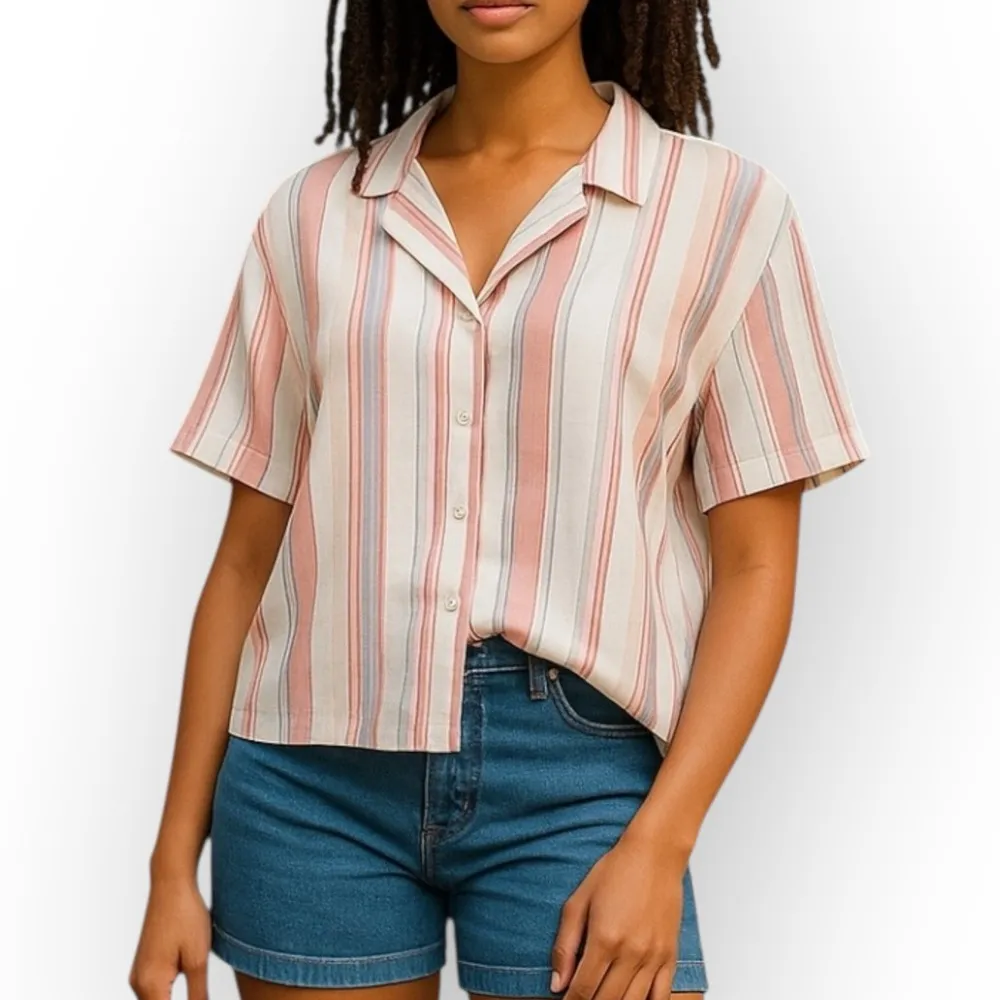 Sincerely Jules Striped Boxy Button Down Shirt Pink Size XL - Image 2