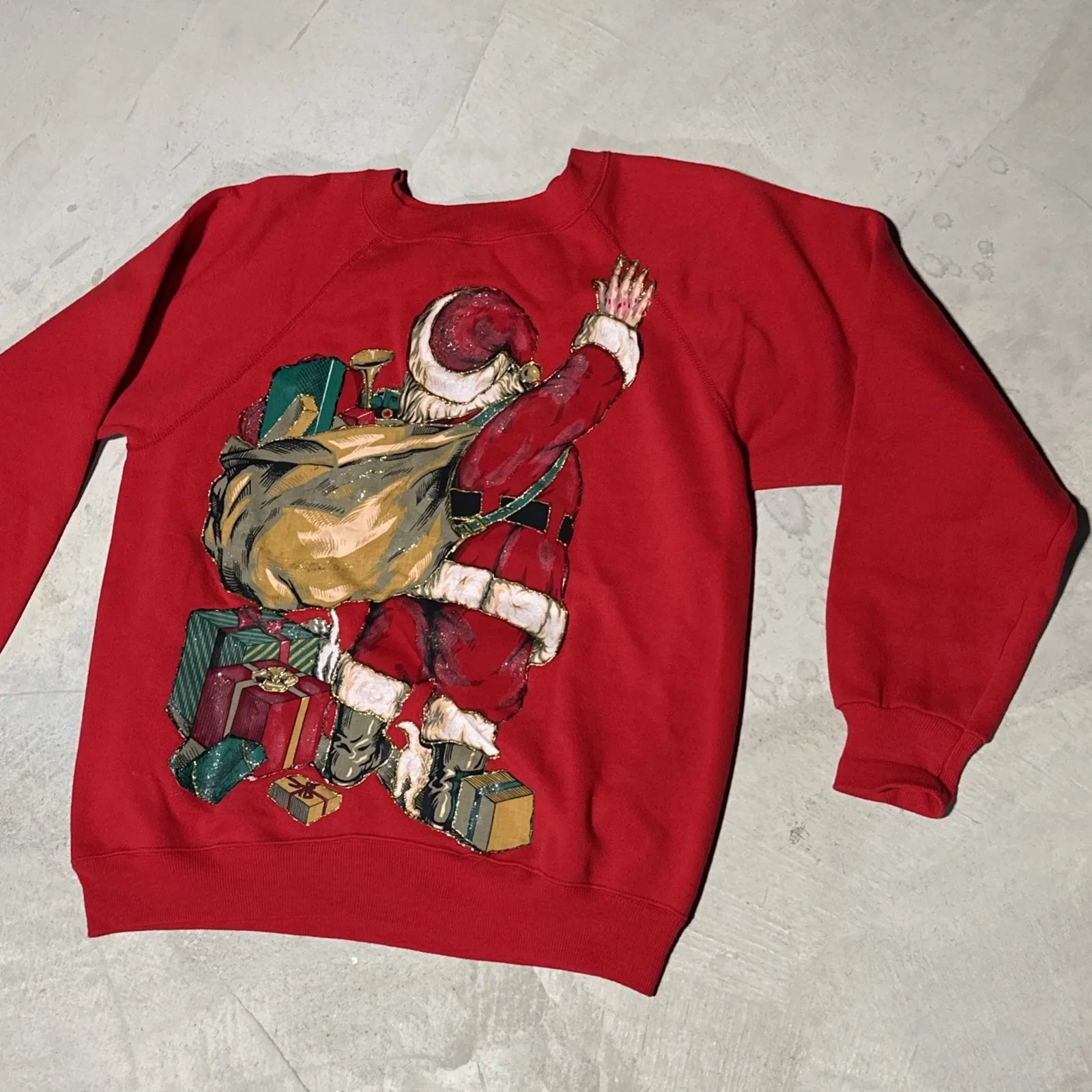 Vintage Christmas Sweater Women's SZ L Red Santa Claus Double Sided Home Made Size L - Image 9