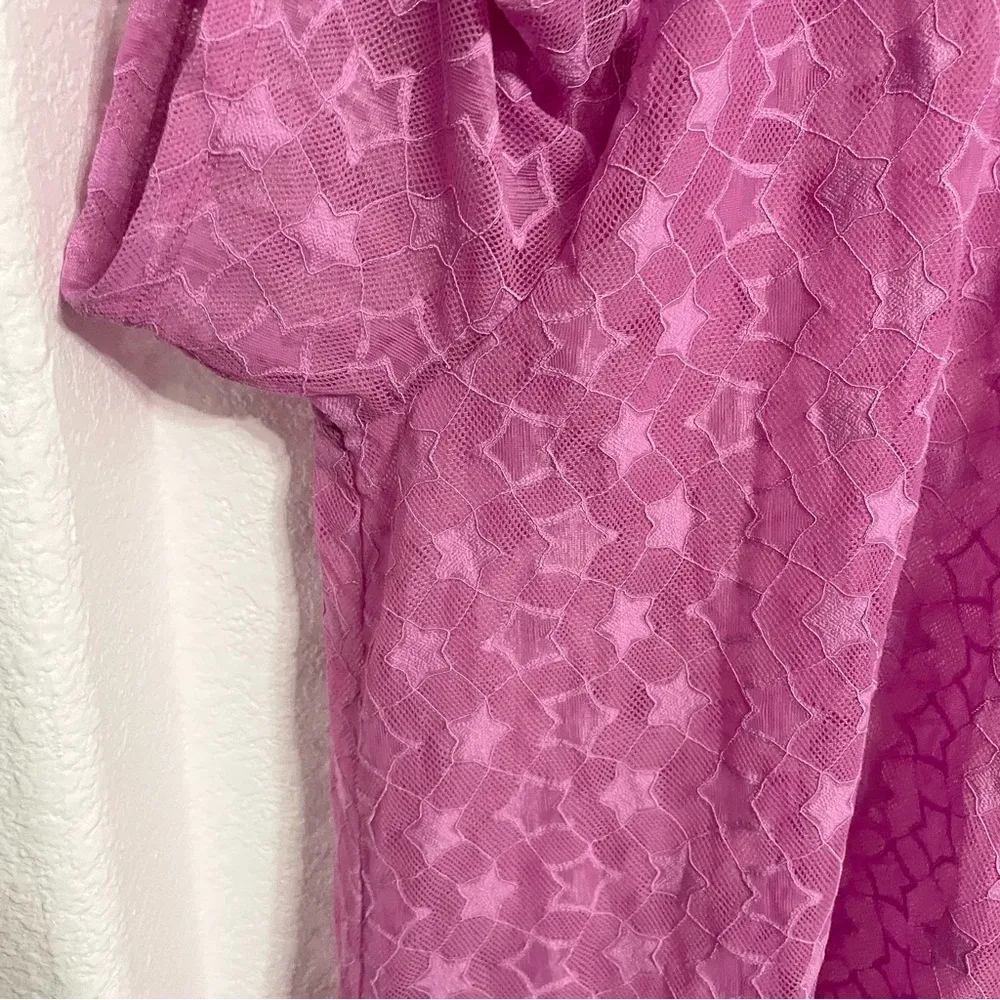 LOGO Lori Goldstein Womens Shirt Purple Mesh Lace Star Drop Shoulder Size Large - Image 7