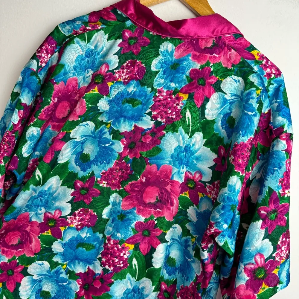 Vtg Victoria’s Secret Satin Abstract Floral Button Down Sz M/L Pajama Tunic - Image 14
