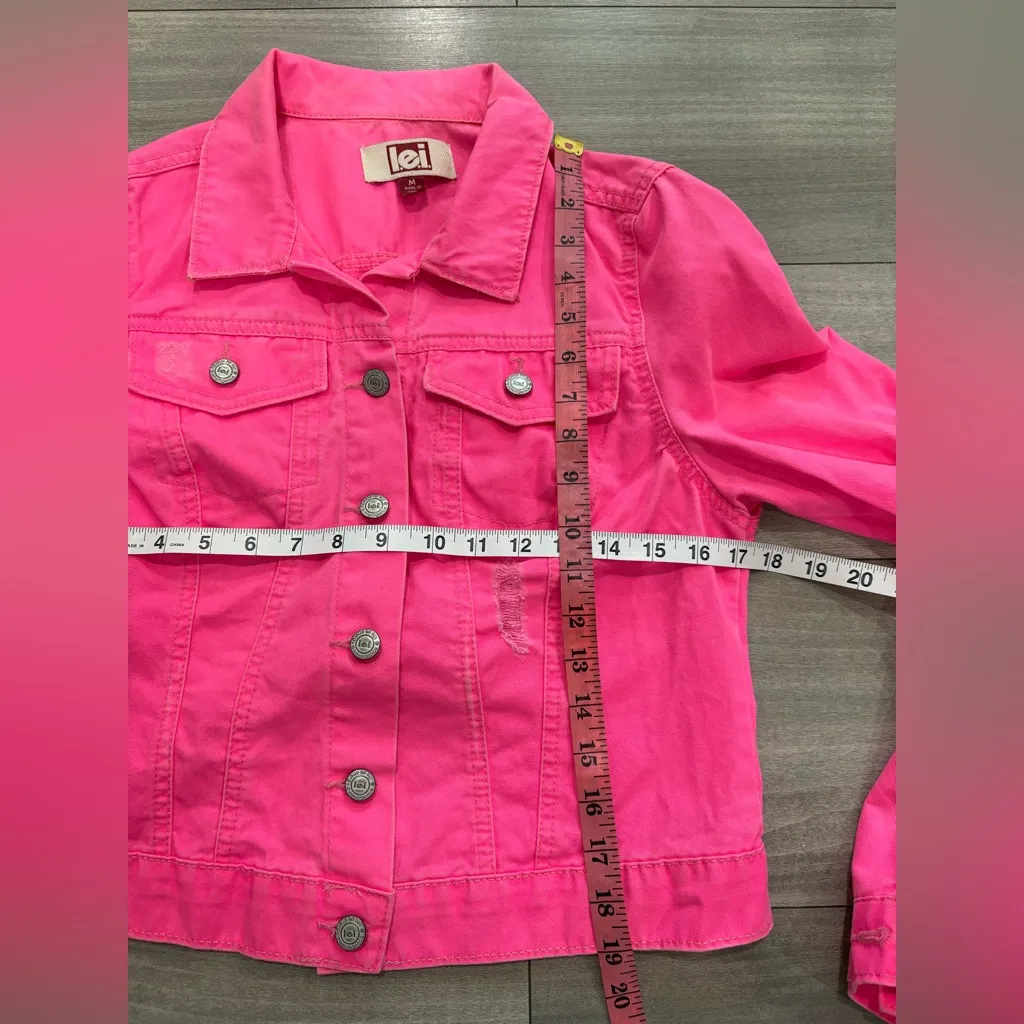 LEI Vibrant Pink Jean Jacket Size M Junior Size M - Image 7