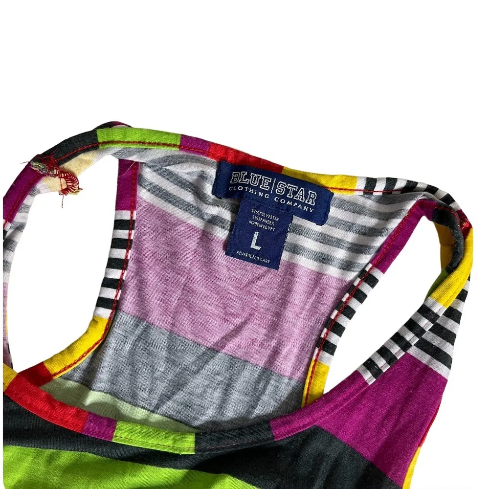 BLUE STAR Bodycon Stretch Dress Sleeveless Multi Color Stripes Womens Size Large - Image 5