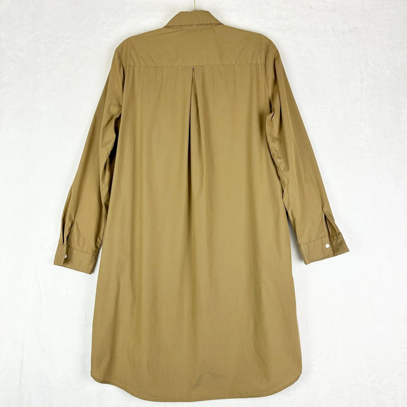 J McLaughlin Shirt Dress Size Large Cotton Stretch Pockets Khaki Minimalist - Image 2