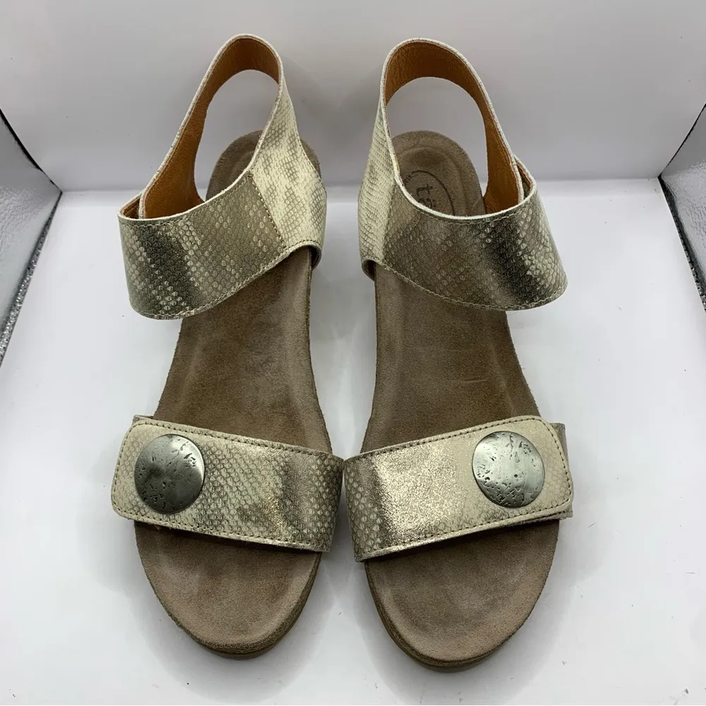 Taos Carousel 2 Gold Wedge Leather Sandal Comfort Casual Orthopedic 41 US 10.5 - Image 2