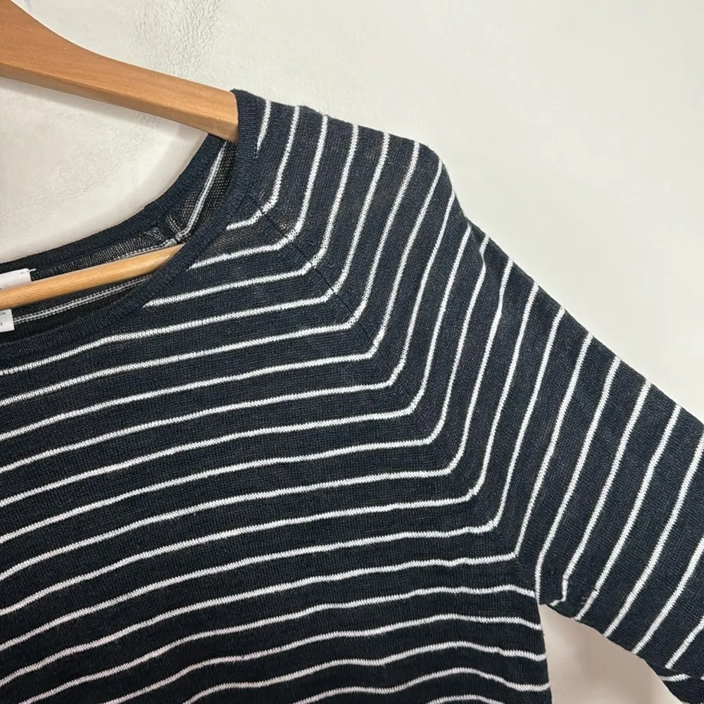 J.Jill Linen blend bell sleeve navy blue and white stripes light sweater Size M - Image 5