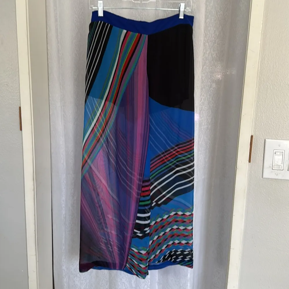 BUSOU BISOU Colorful Striped Wide-Leg CHIFFON Pants SZ:S - Image 2