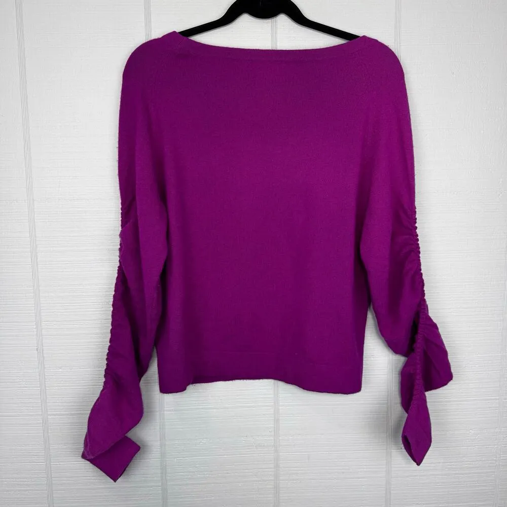 Roi Fuchsia Pink Long Sleeve Sweater Ruched Shirred Material Sleeves Size XS - Image 3