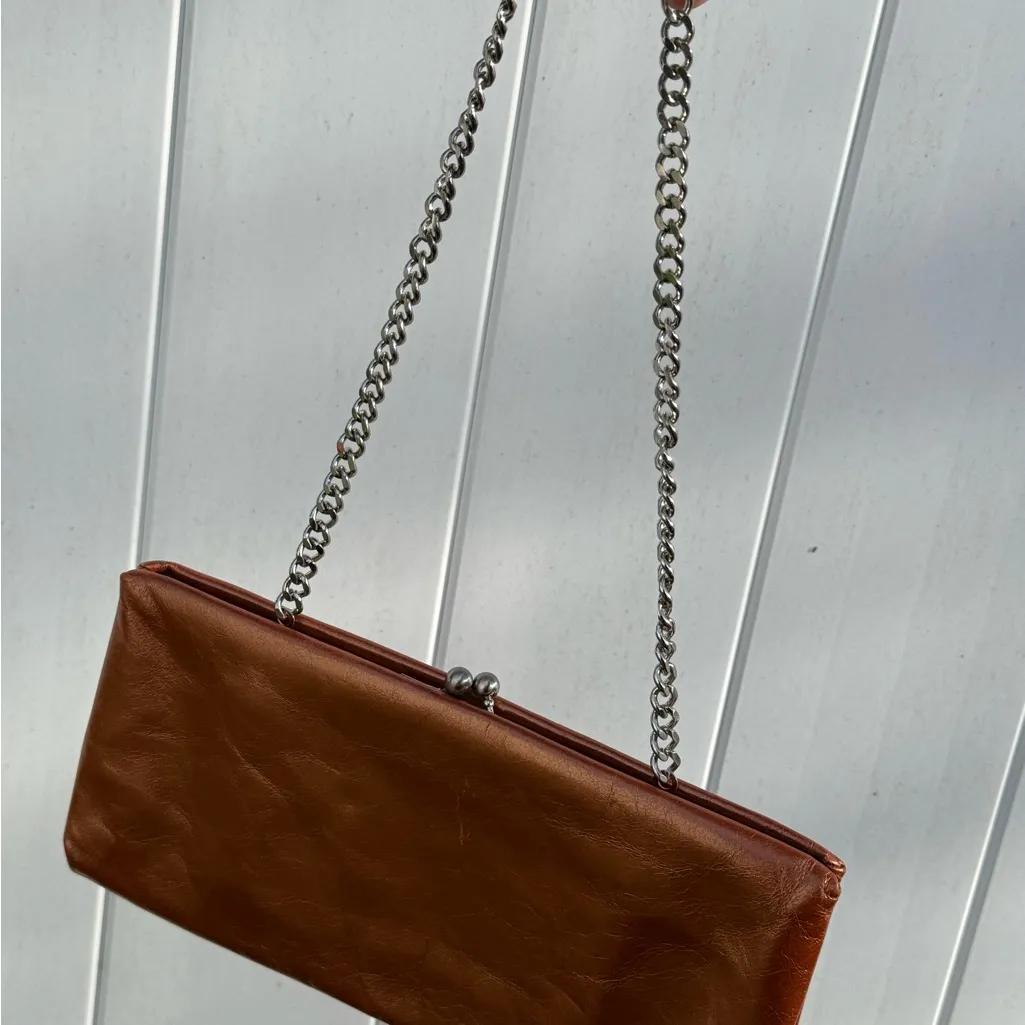 HOBO International Lauren‎ Orange Copper Leather Kisslock Wallet Clutch Chain B Brown - Image 5