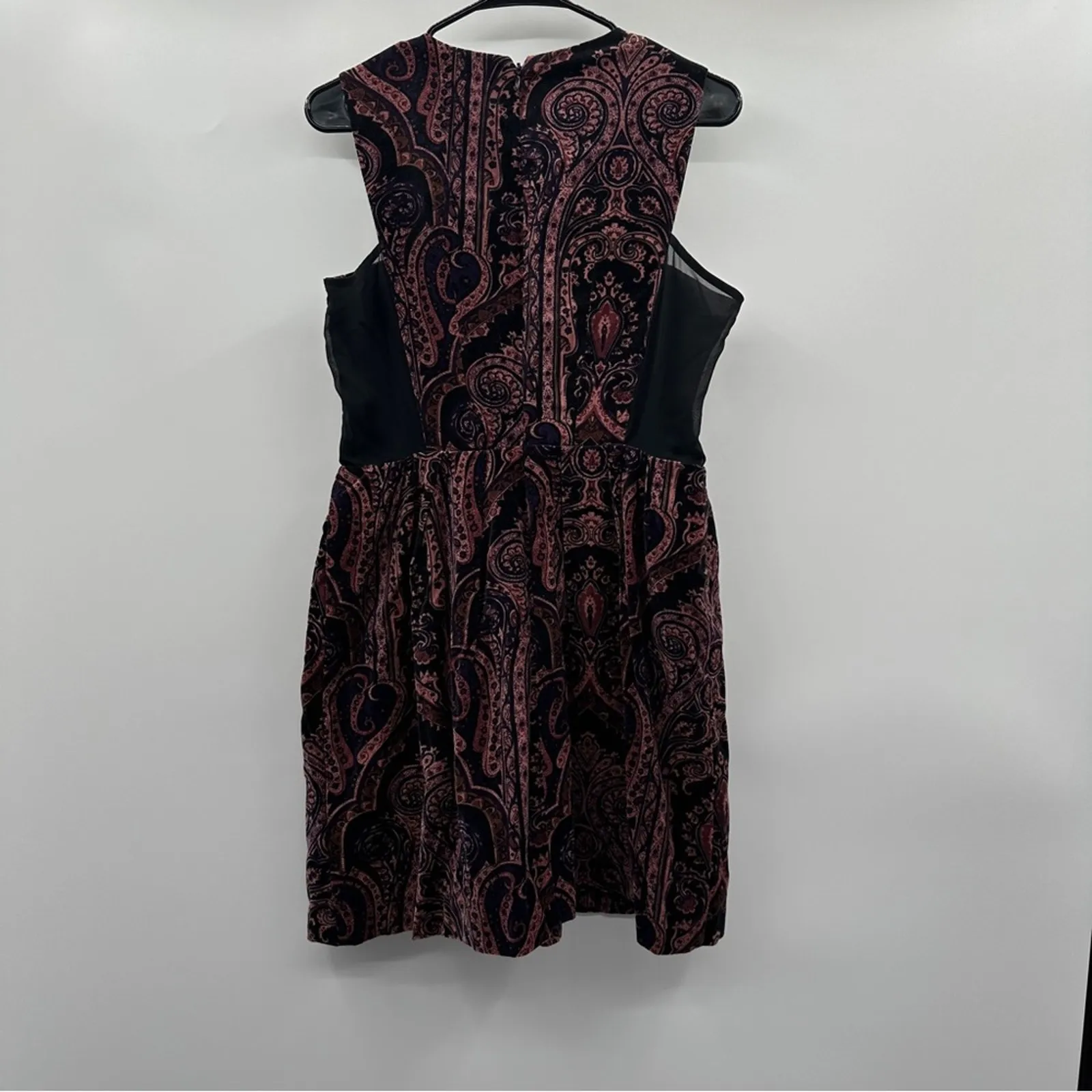 ASOS Black‎ & Pink Paisley Print Velvet Sleeveless Fit & Flare Mini Dress Sz 8 - Image 4