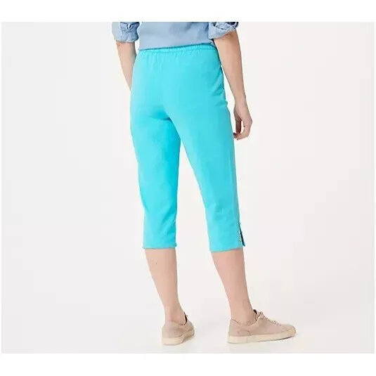 Womens Quacker Factory Dream Jeannes S Capri Turquoise Blue Pull On Pants Rhines - Image 10