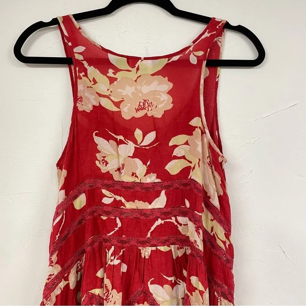 Free People Intimately Red Floral Sleeveless Tunic Womens XS Shark Bite Hem - Image 5