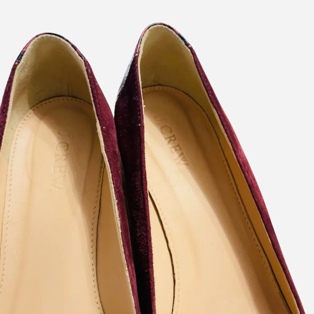 J. Crew Suede Pumps with Stamped Croc Heel Vintage Cabernet Red G8170 size 8 - Image 6
