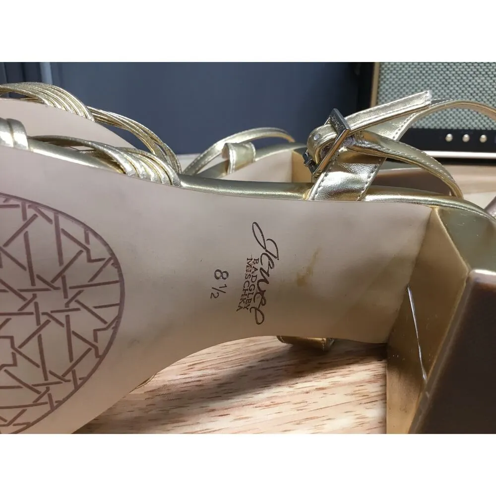 Jewel Badgley Mischka Michelle Women's 8.5 Gold Ankle Strap Block Heel Sandals - Image 7