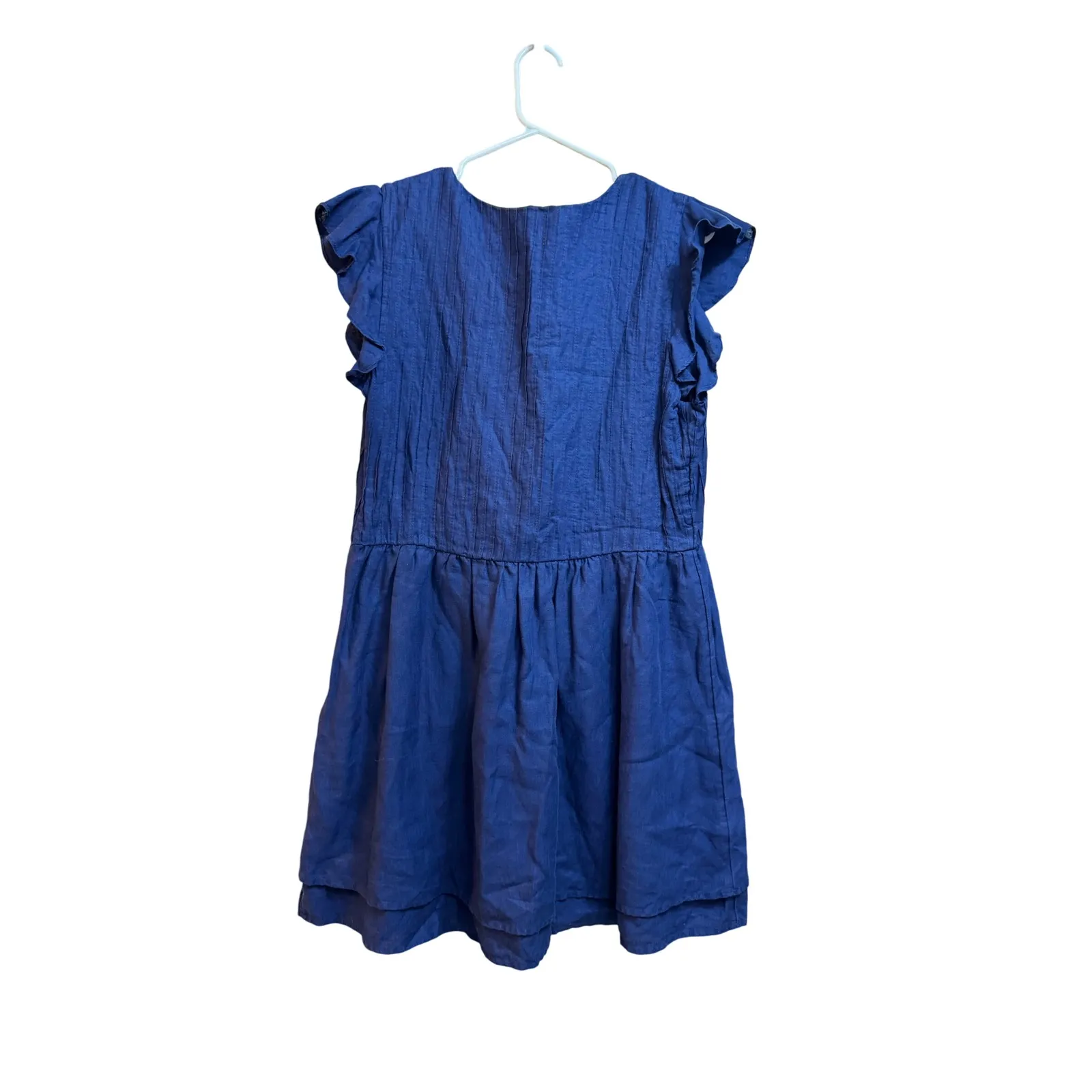 Vineyard Vines‎ Linen Pintuck Dress Navy Blue Linen Blend Flutter Sleeve Size L - Image 2