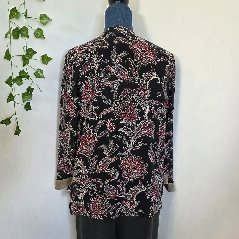 Belle by Kim Gravel Printed Chiffon Cardigan with Embroidery Red Size XS - Image 7