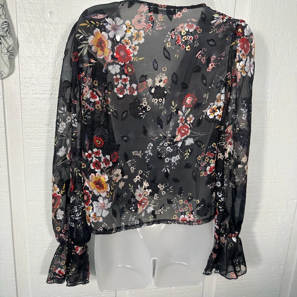 Nasty Gal  Black Floral Sheer Top Size 4 EUC - Image 7
