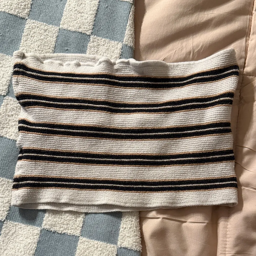 Black/White/ Tan Striped Knit Tube Top - Image 3