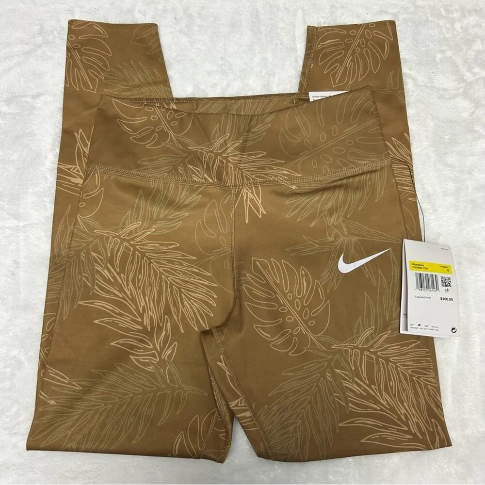 Nike One Luxe Leggings Mid-Rise 7/8 Pants Tropical Gold Tan Dark Driftwood Small - Image 4