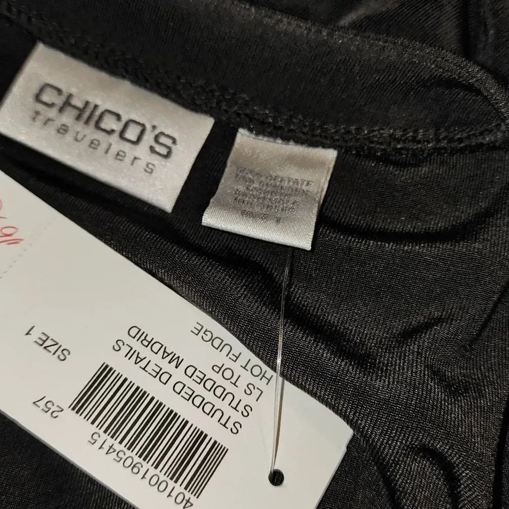 NWT‎ Chico's Travelers Womens Hot Fudge Studded Madrid Long Sleeve Top 1 Med 8 Brown - Image 4