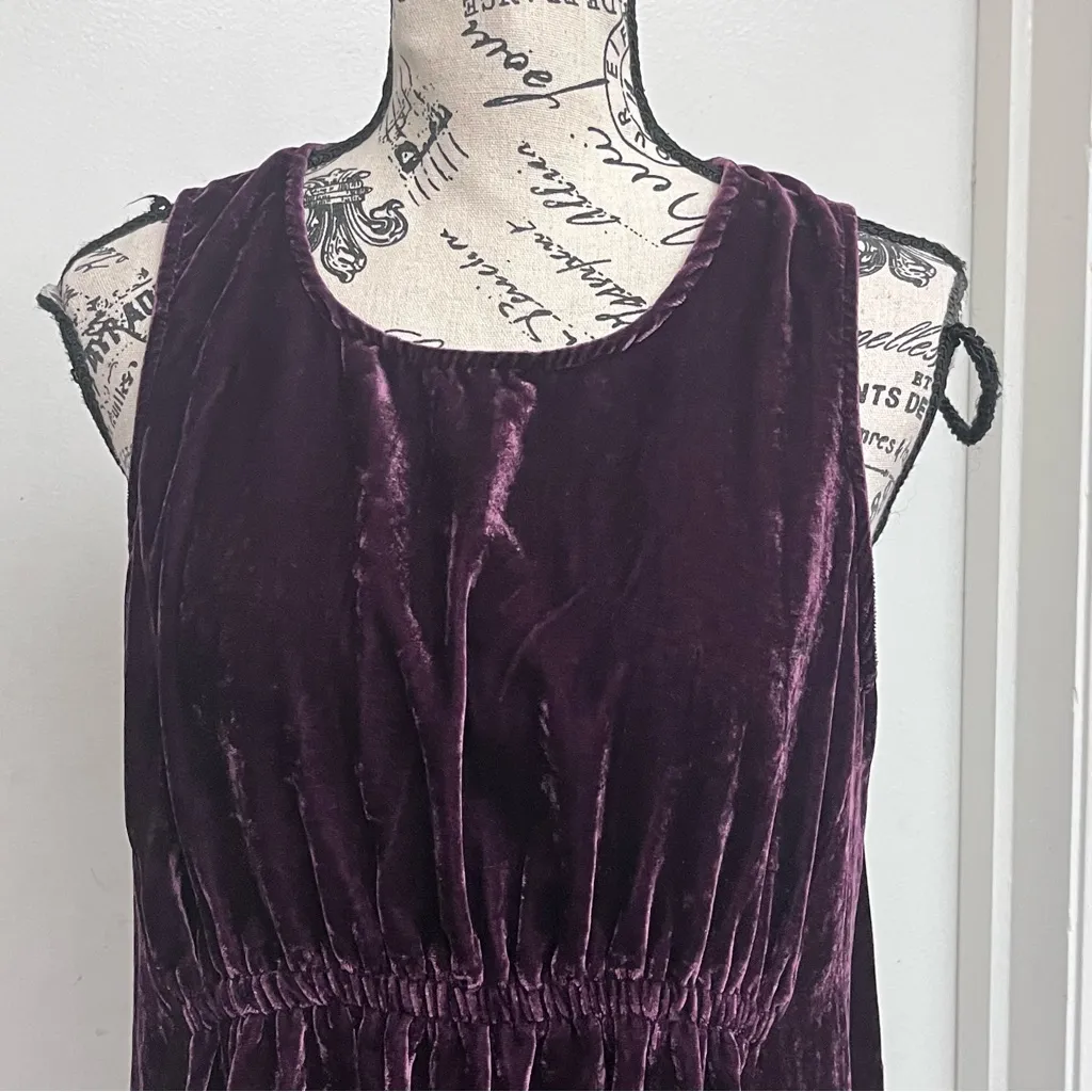 Gap Maternity Purple Velvet swing Midi dress Goth Grunge Boho Hippie Moto Bike M - Image 11