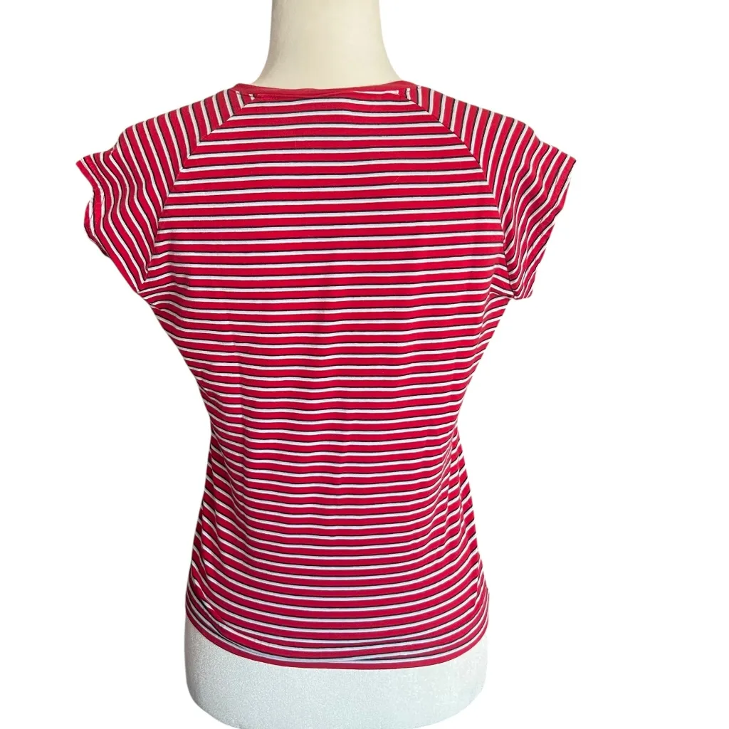 Vintage Tommy Jeans Red, White, & Navy Striped T-Shirt Cotton Large - Image 4