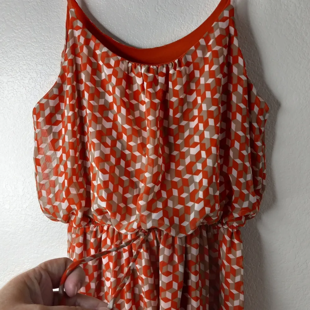 Francescas S 3D Geo Blocs Pattern Lined Sun Dress Mini in Orange - Image 2