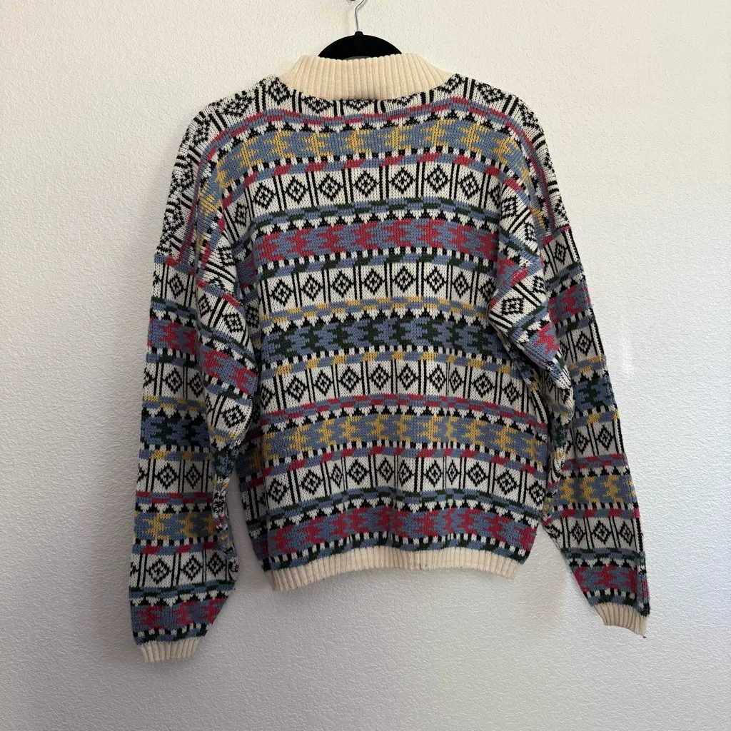 Vintage 90s Liberty Knits Patterned Knit Pullover Sweater Medium White - Image 4