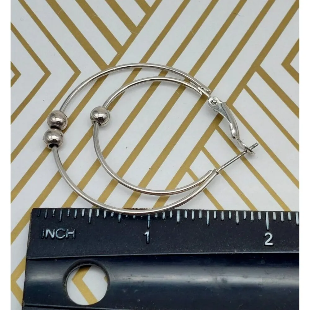 Lot of 3 Silver Tone Hoop Earrings Dangle Crystal Ball Bead Open Works Pierced - Image 10