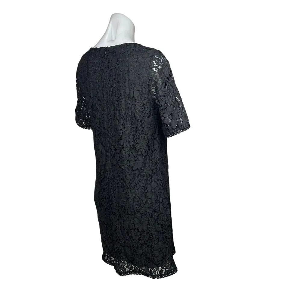 Marisa & Marie Black Italian Floral Lace Short Sleeve Shift Mini Dress Size M Size M - Image 3
