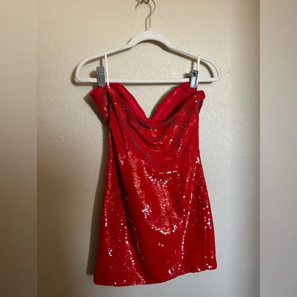 h:ours‎ Zali Mini Dress in Red Gaga Size Small Sequins Cocktail Dress - Image 6