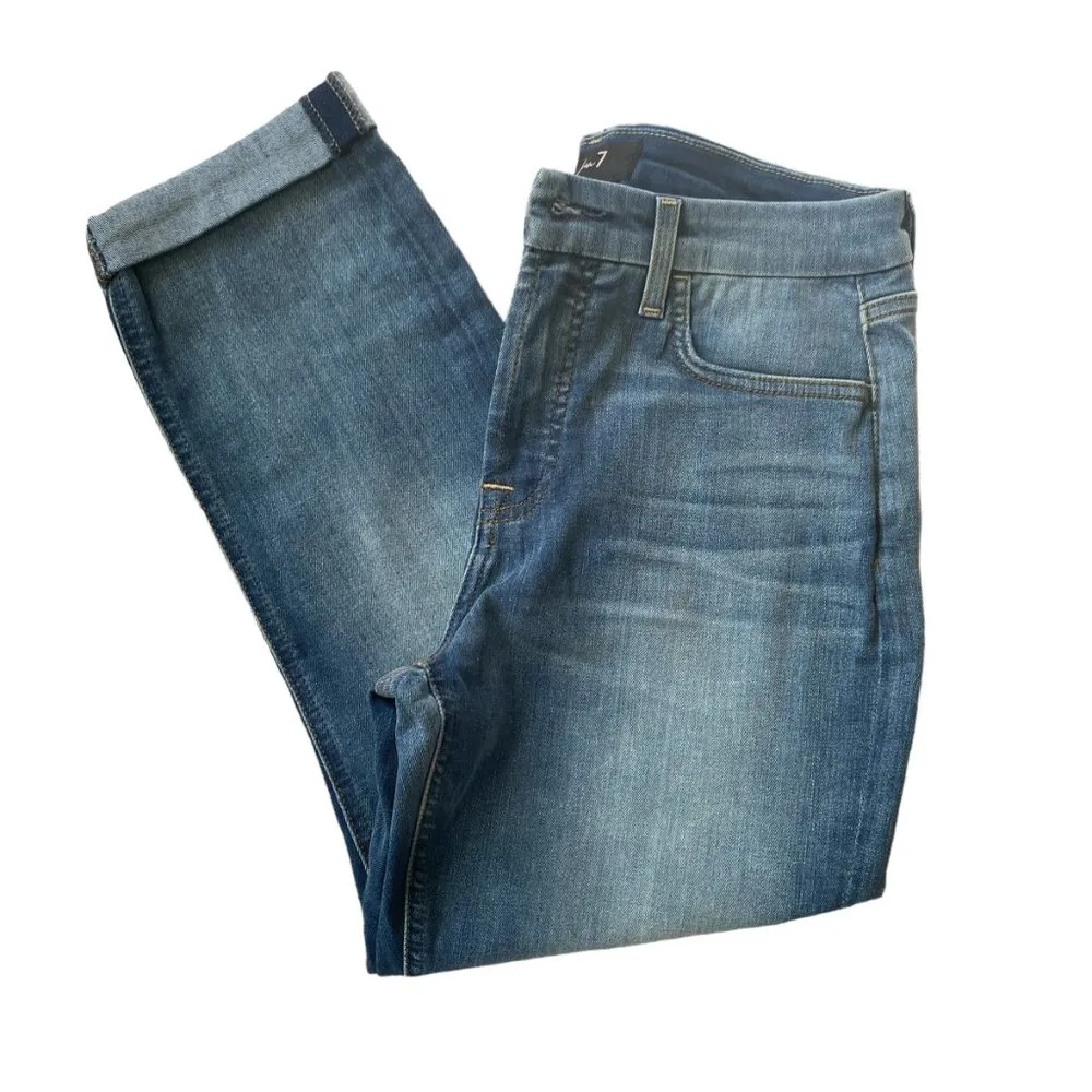 Jen 7 size 6 light wash blue petite slim boyfriend cuffed cropped denim jeans - Image 9