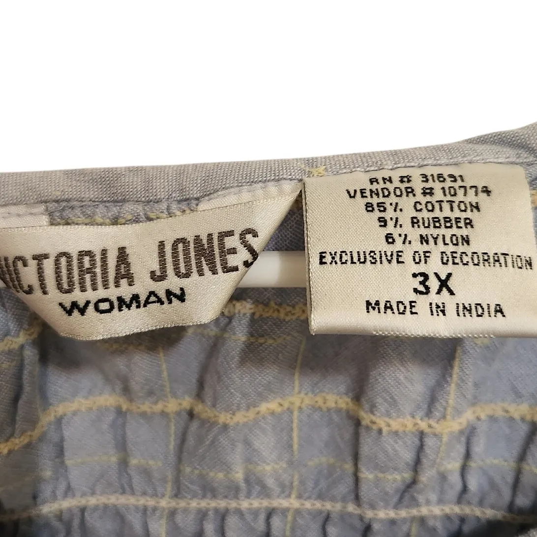 Victoria Jones Blue Embroidered Floral Sleeveless Smocked Cropped Tank Top 3X - Image 4