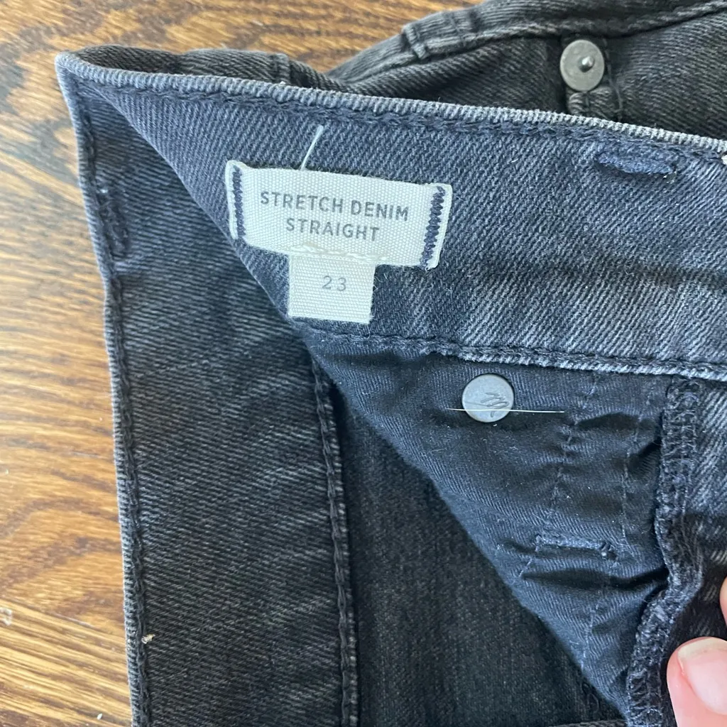 Madewell Stretch Denim Skirt Black Ashcraft Wash Raw Hem Size 23 Jean Mini Cute - Image 6