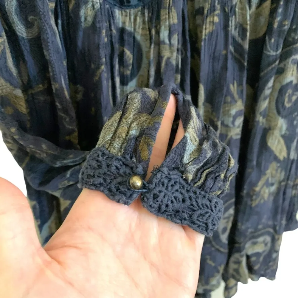 Free people sweet thing tunic blouse midnight combo navy mesh lace inset bell - Image 7